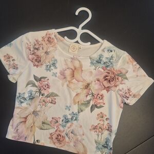 Floral Print White Crop Top - Pastel Bouquet
